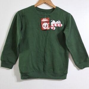 Peanuts Snoopy Candy Cane Green Kids Christmas Holiday Sweatshirt, Size Medium